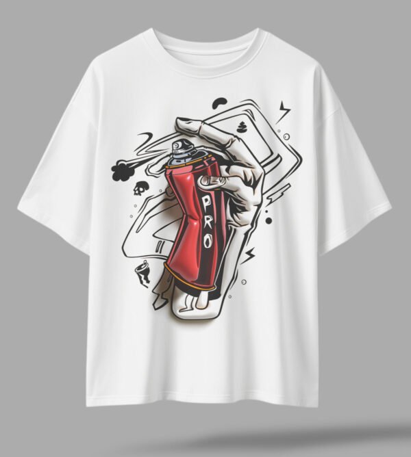 oversized graffiti spray can graphic t shirt – white